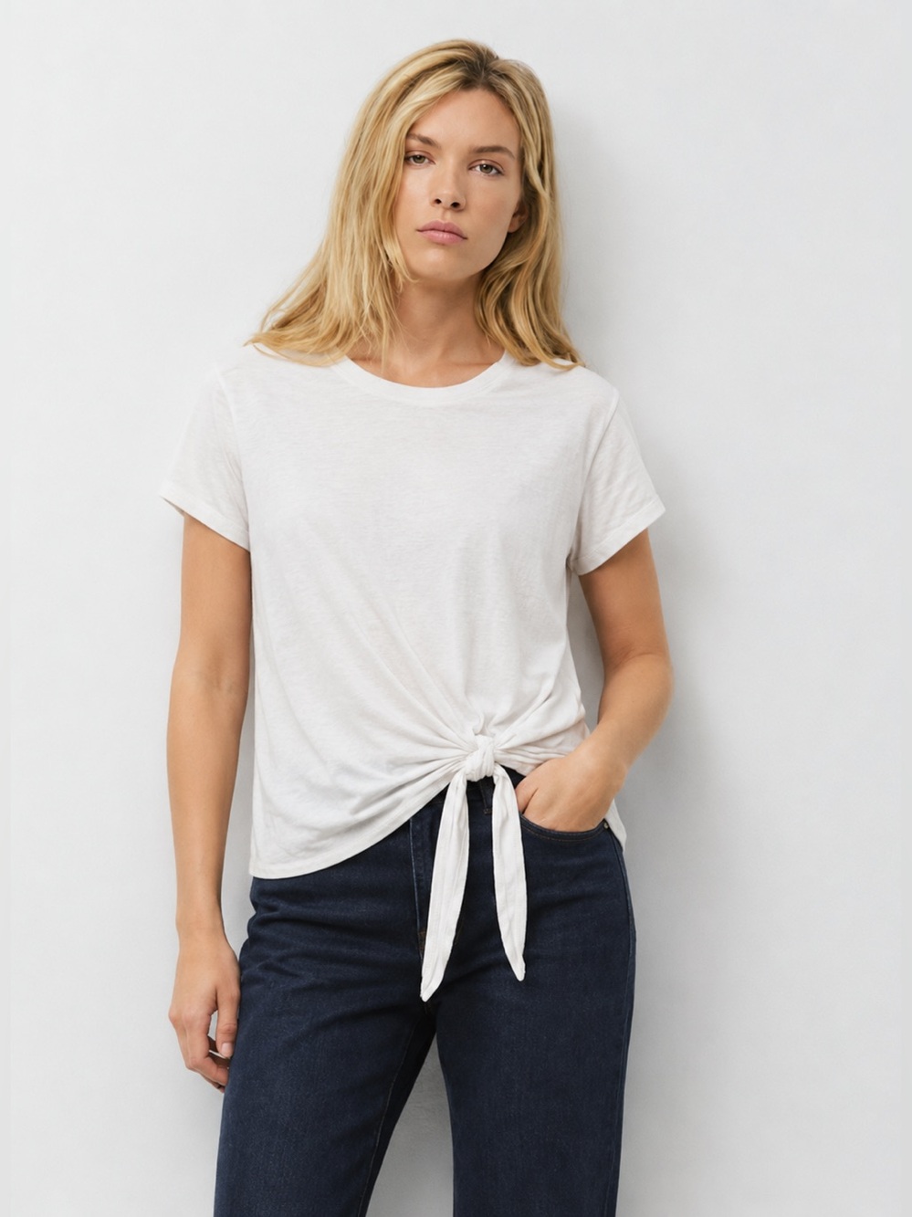 Caslon Nordstrom Burnout Tie Hem T-Shirt White | Short Sleeve Tee | XS | NWOT
